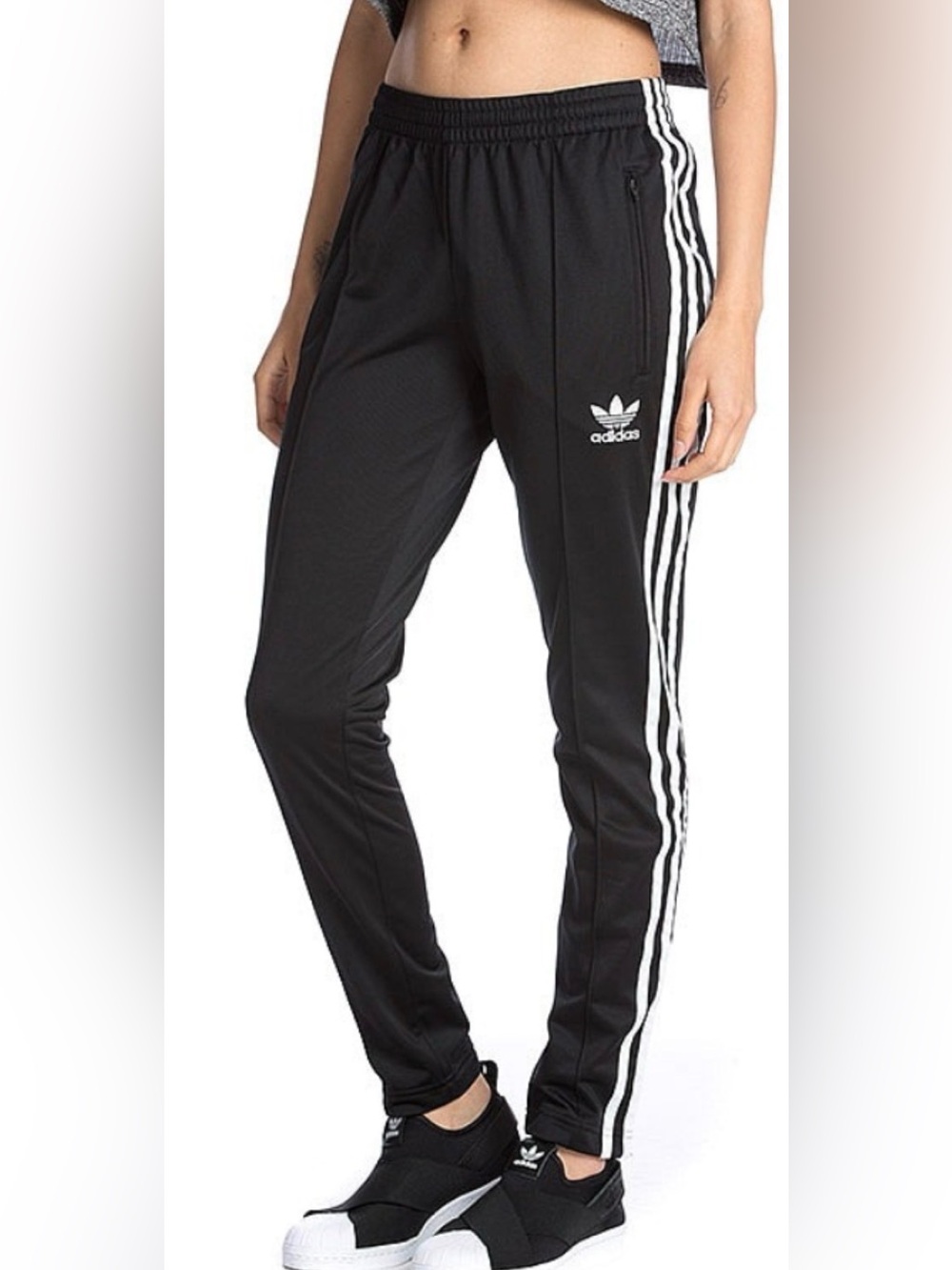 adidas originals Black track pants joggers with White Side Stripes XS